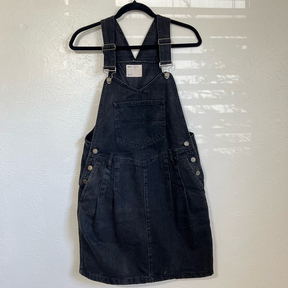 ASOS Washed Black Denim Overall Dress with Pockets